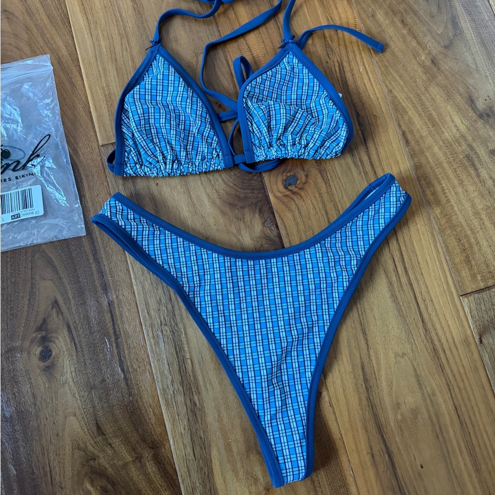 Frankie's Bikinis Blue Plaid Triangle Bikini